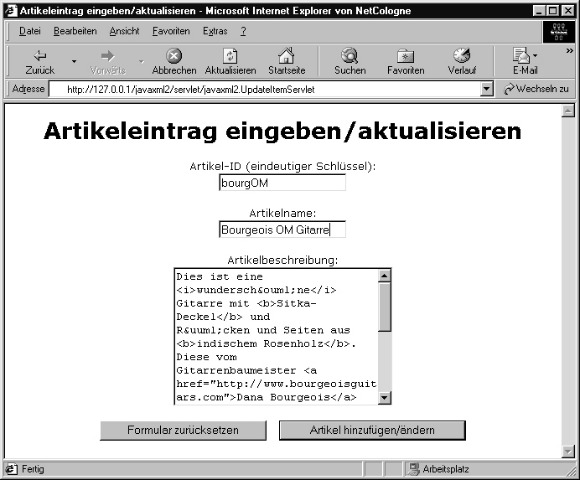 Das Artikel-Formular ausfüllen